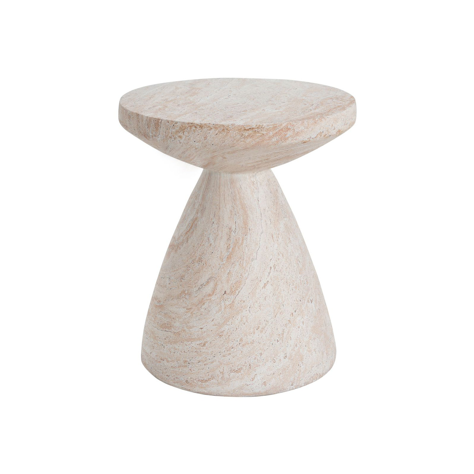 Jacqueline 18" Stone/Concrete Outdoor Side Table, Travertine