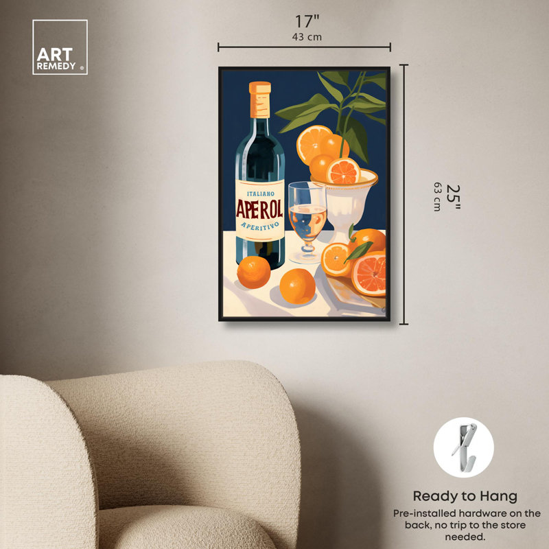 Art mural «Aperol Drink Drinks and Spirits» par Art Remedy, Cadre noir, H 31 po x l 21 po