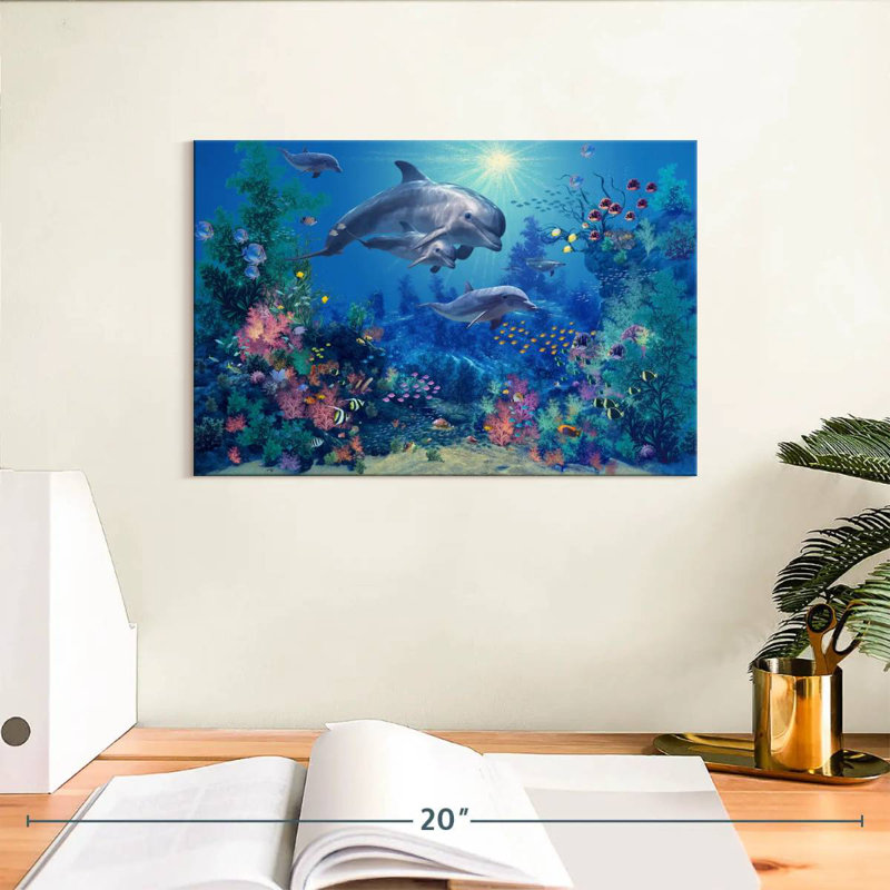 Aletra la famille des dauphins, H 8 po x l 12 po