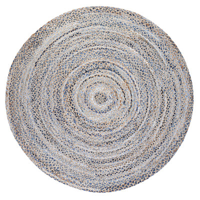Round Geometric Handmade Handwoven Blue/Tan Area Rug