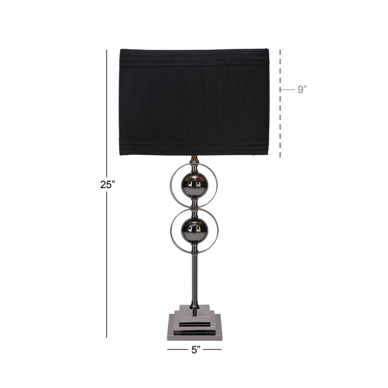Black Metal Bubble Stem Nightstand Lamp Set with Square Shade