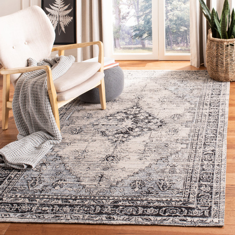 GrangeoverSands Oriental Grey/Black Area Rug, Rectangle 4' x 6'