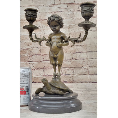 Sculpture de candélabre en bronze de bébé satyre à la main par Aldo Vitaleh