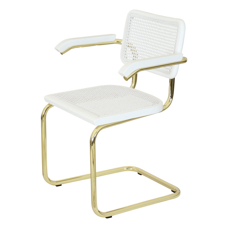 Marcel Breuer Cesca Cane Cantilever Dining Armchair Arm Chair, White/Brass