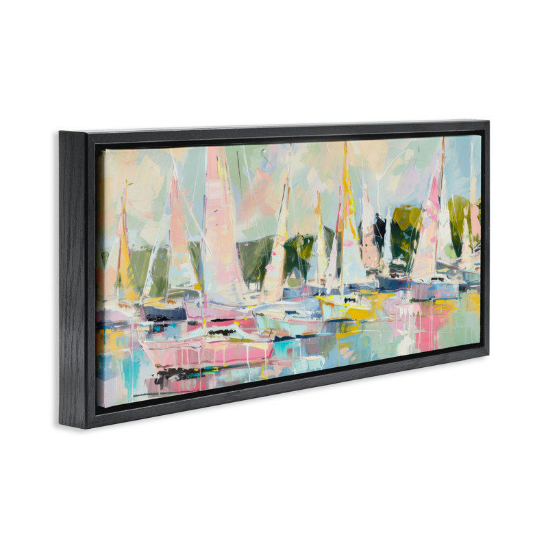 Voiles pastel avec cadre flottant moderne peint par Creative Studio, Cadre flottant noir de jais, H 11 po x l 25 po