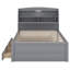 Lit plateforme double en bois avec lit gigogne et tête de lit à DEL, lit en bois avec tiroirs, prises USB-673748098