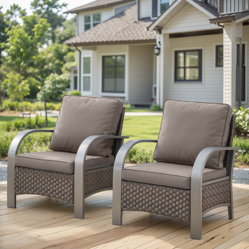 Wyland Industrial Style Outdoor Wicker Patio Chairs Set Of 2, Gray