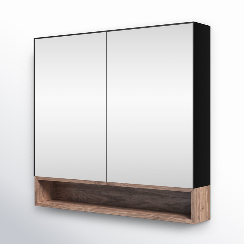 Bergen 36" Medicine Cabinet, Matte Black/Walnut