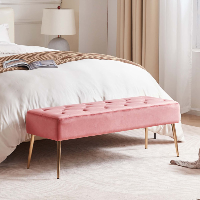Velvet Upholstered Bench, Pink