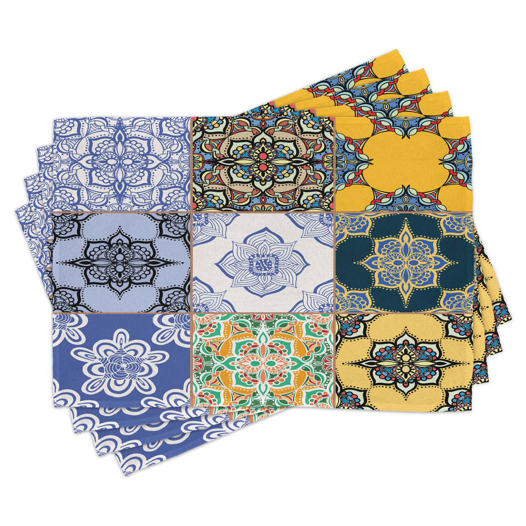 Platzdeckchen 4er Set, Boho Portugiesische Kacheln, Multicolor