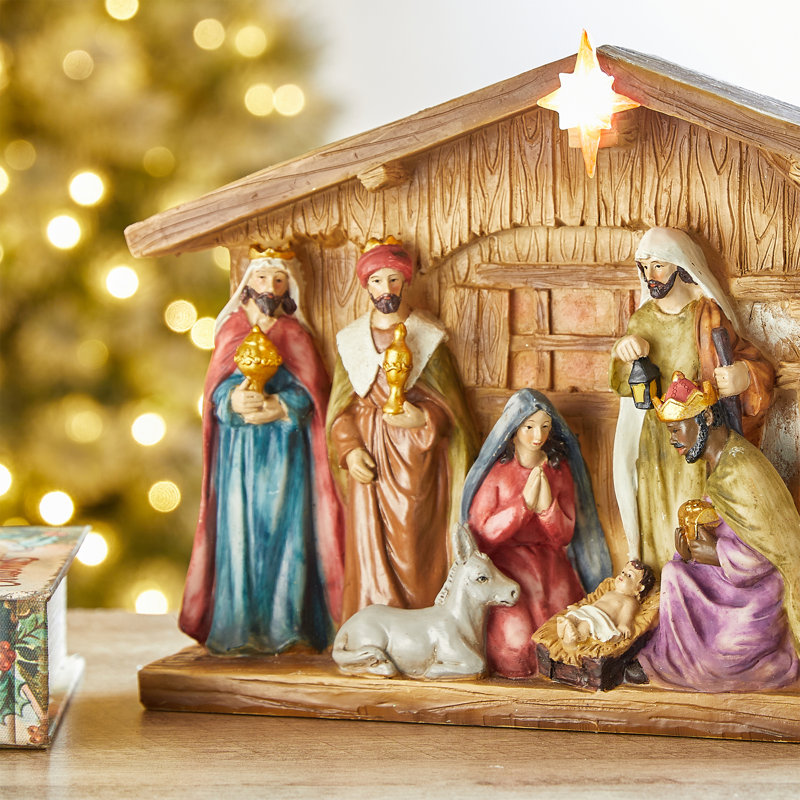 12.5" Lighted Resin Nativity Scene with Holy Family