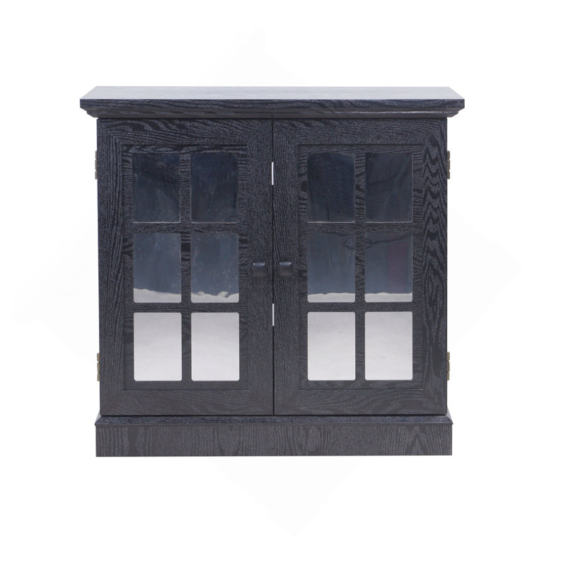 Buffet de rangement avec 2 portes décoratives en miroir en acrylique, tablette réglable pour la salle à manger, le salon, la cuisine, poignées en métal, panneau de fibres à densité moyenne