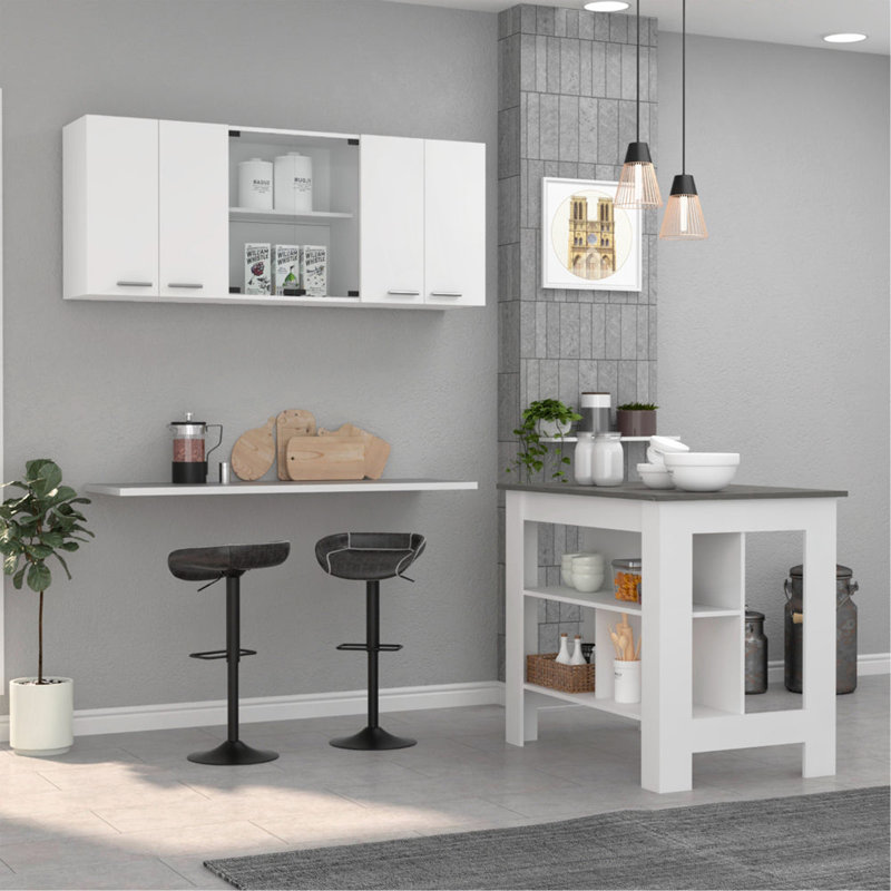 Ensemble de cuisine, îlot de cuisine et armoire murale 2 pièces White and Onyx