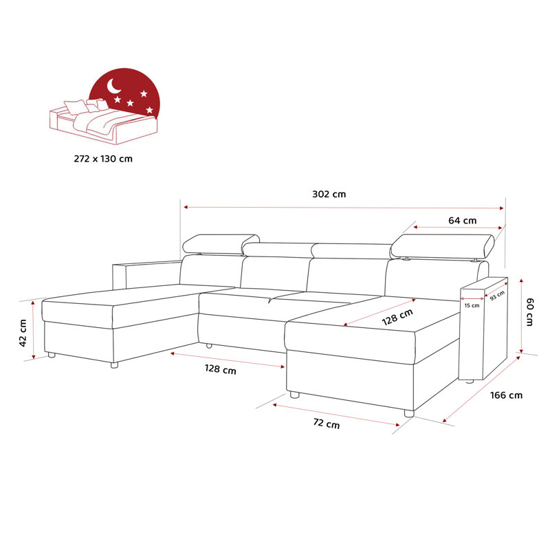5 Seater Sofa Bed, Grey