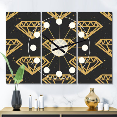 Horloge murale surdimensionnée diamants rétro Mid-Century