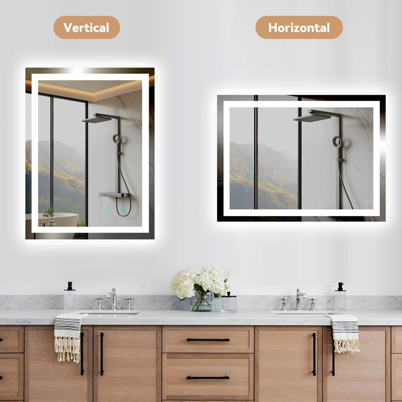 Worreno Rectangle Led Frameless Wall Mounted Bathroom / Vanity Mirror, High Lumen/Anti-fog, 24" x 32"