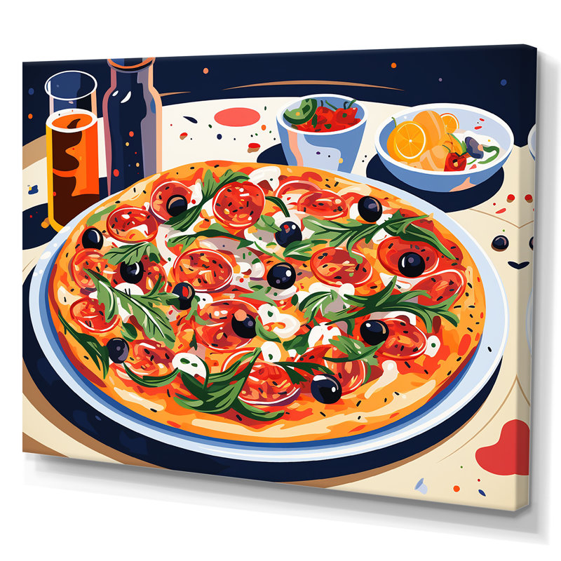 «All Dressed Pizza Delight», art mural pizza, H 24 po x l 32 po x P 1 po