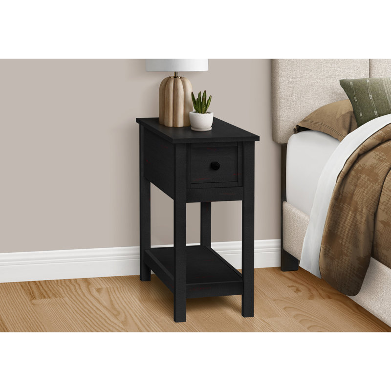 Table d'appoint à 2 niveaux, placage noir, tiroir de rangement, placage de chambre à coucher et de salon