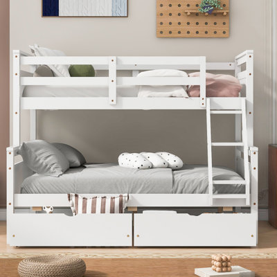 White Twin Over Full Bunk Bed With , 2 Secure Storage & Longevity Stable