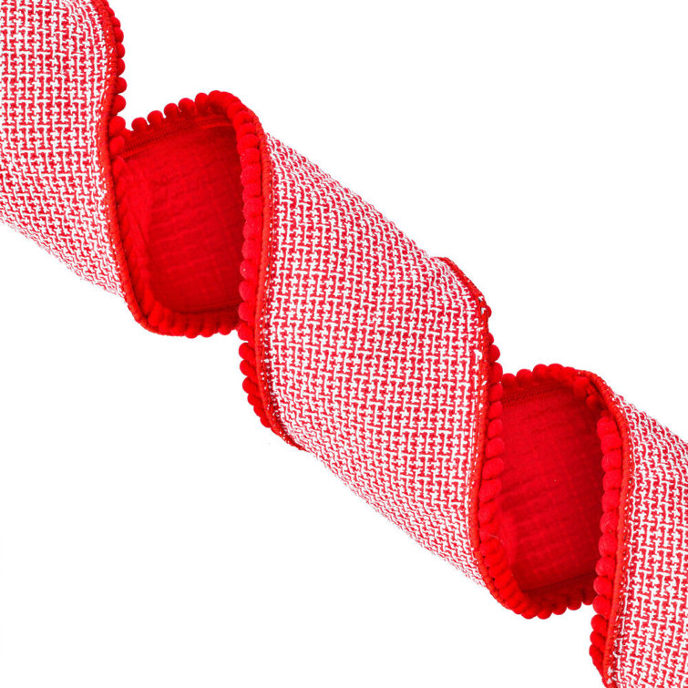 4 Pom Pom Ribbon: Red/White (5 Yards) [RW498358] 