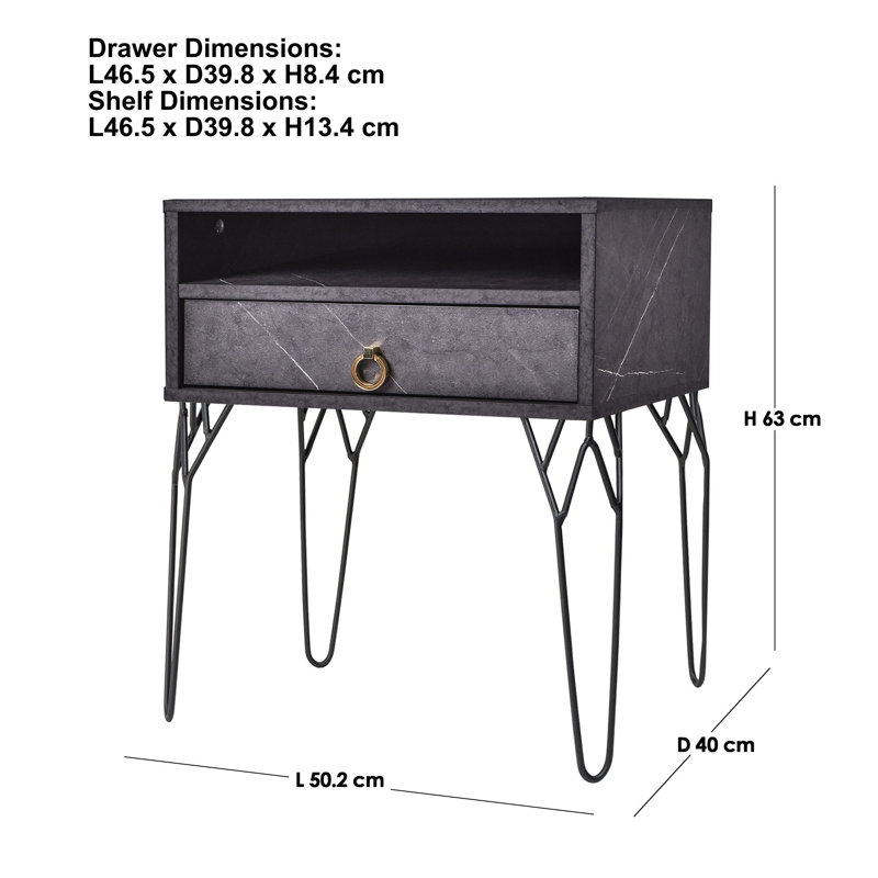 Homar 50.2cm W Manufactured Wood Bedside Table, Grey Stone