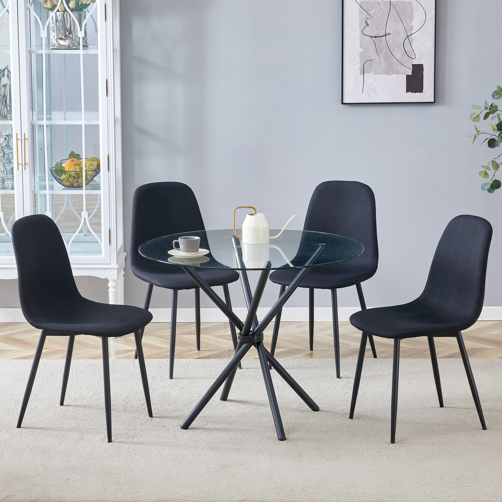 Ivy Bronx Table and chair set.A Modern Transparent Tempered Glass Round ...
