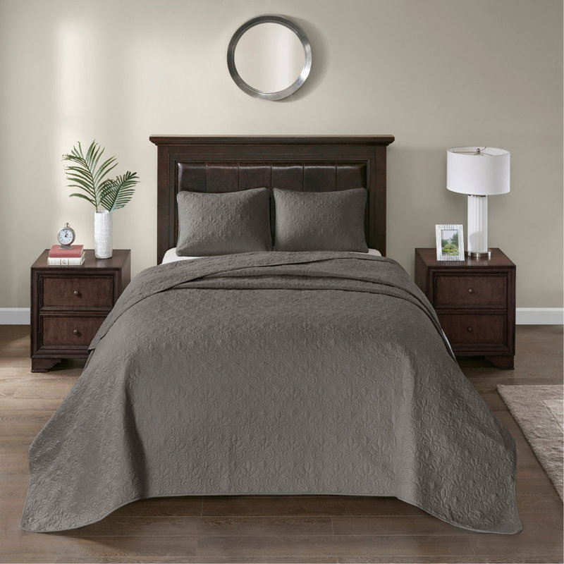 Ensemble de couvre-lit réversible, Gris foncé, Couvre-lit pour grand lit + 2 taies décoratives