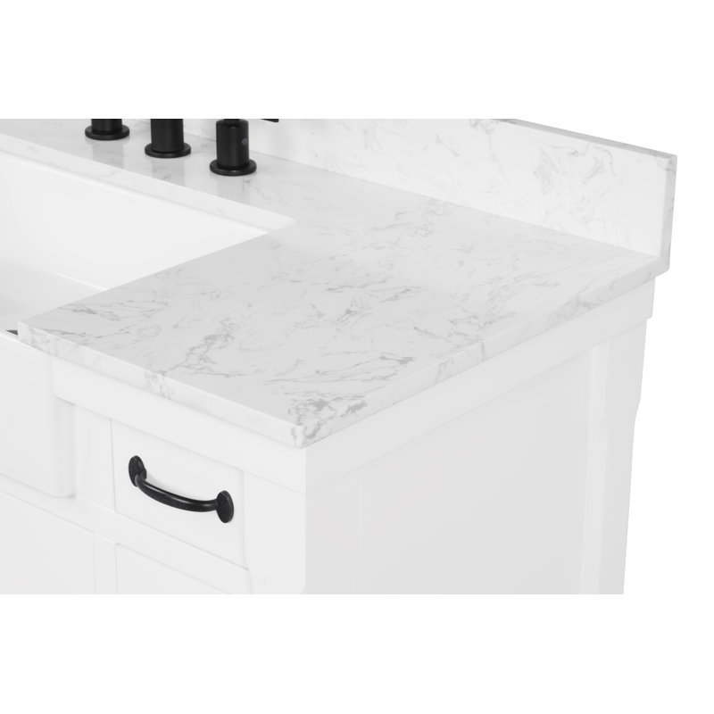 Dilkhush 48" Single Bathroom Vanity with Carrara Engineered Stone/Natural Marble Top, Sink & Backsplash, Dove White, Pre-Assembled