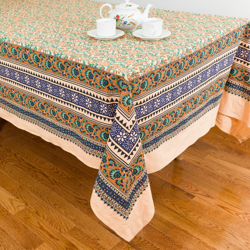 Lushana Rectangle Floral Cotton Tablecloth, 108" x 72", Tan