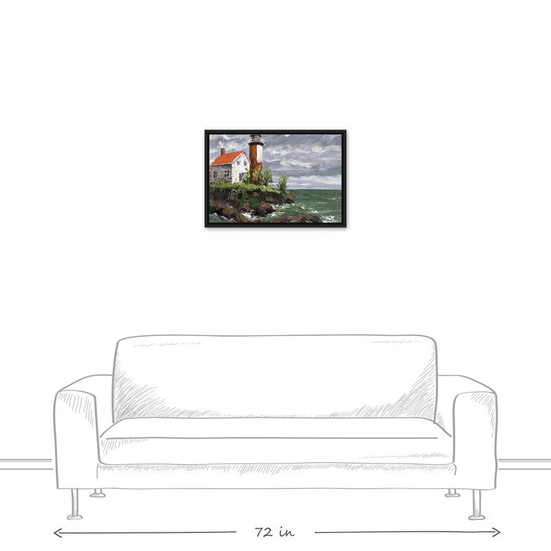 Toile encadrée flottante avec phare orageux, 17.75" H x 25.75" W