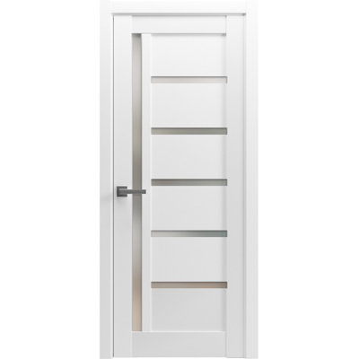 Porte de cuisine pré-montée Pantry Kitchen Lite avec quincaillerie Quadro 4088 Blanc Soie avec verre opaque dépoli, panneau unique, cadre et finitions, portes robustes pour salle de bain et chambre à coucher - 91,4 cm x 213,4 cm