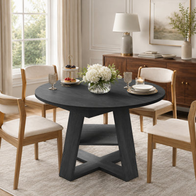 Table de salle à manger extensible 43,3 "à 59" ronde à ovale avec tablette de rangement