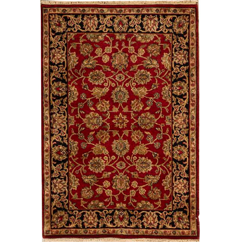 Tapis rouge et noir noué à la main de haute qualité