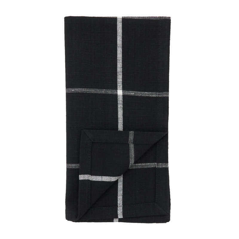 Hester Collection Cotton Plaid Square Napkin, Black