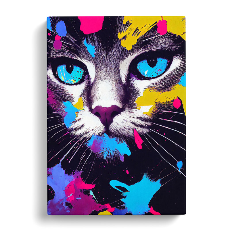 Cat Splashed In Paint No.3 - Wrapped Canvas, 76cm H x 50cm W