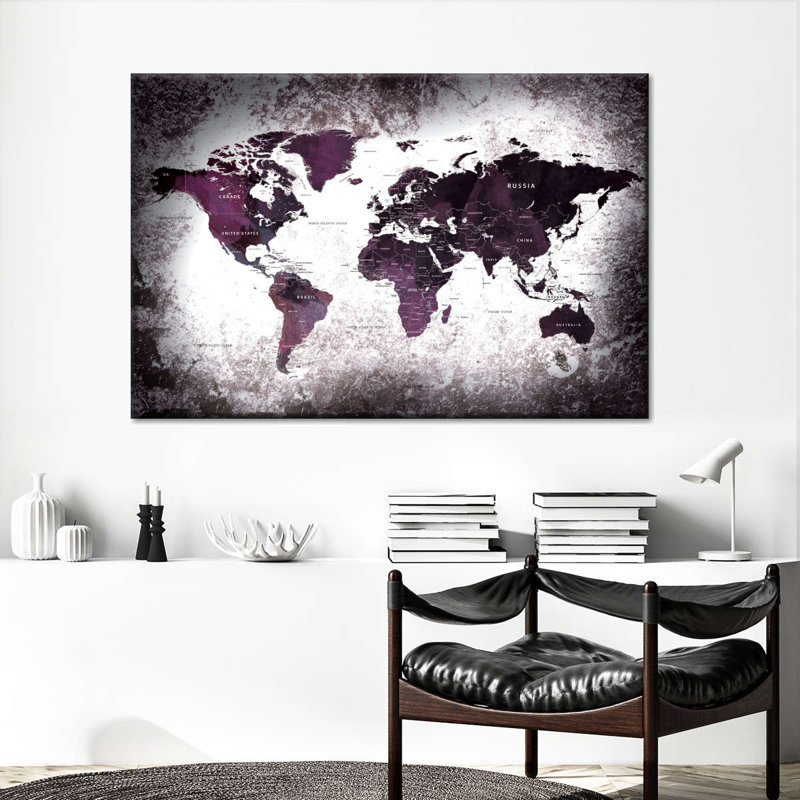 Carte du monde vieillie XL, H 8 po x l 12 po x P 1 po