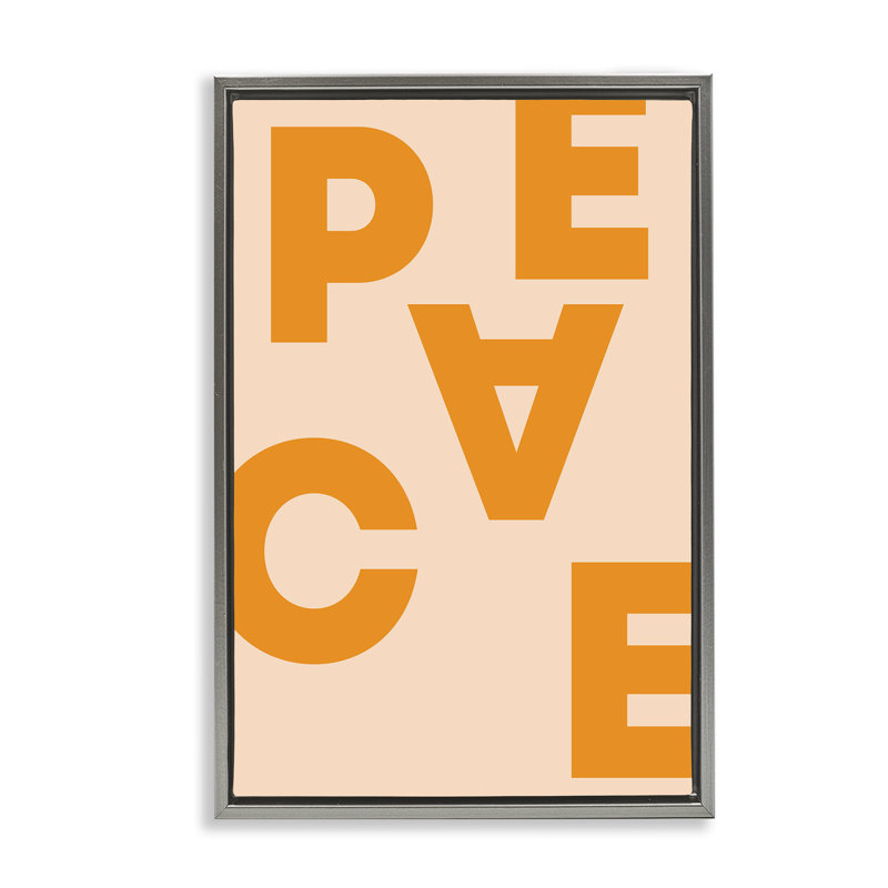 «Peace Peace», typographie sur toile flottante par Incado, H 25 po x l 17 po, Cadre flottant gris lustré