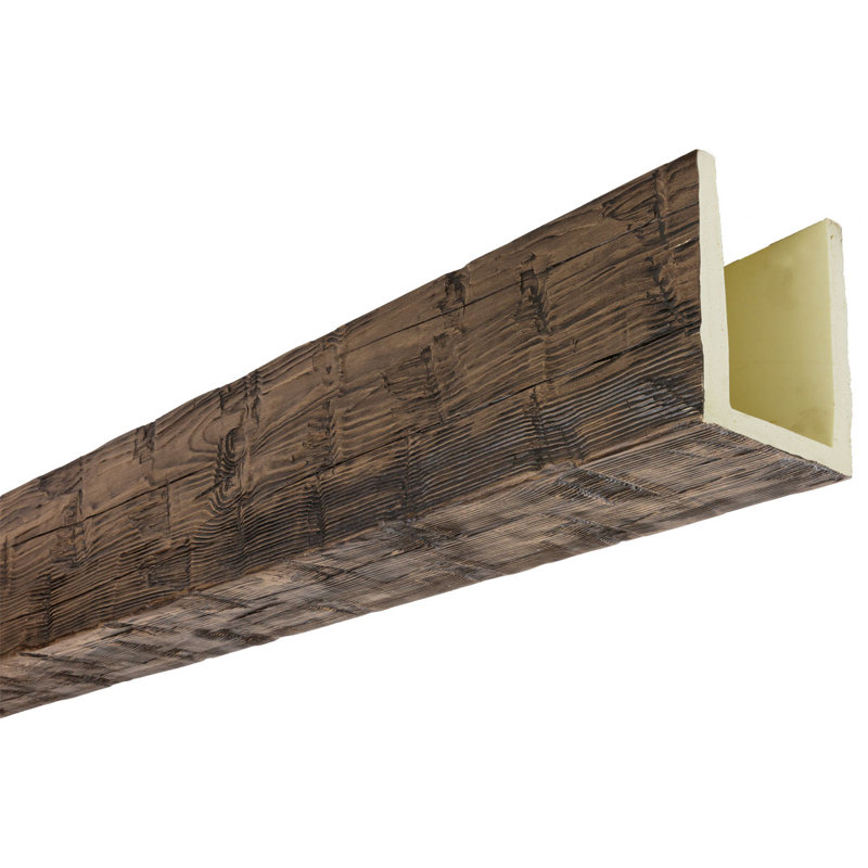 Heritage Timber Reclaimed Axed Cut Faux Wood 3-Sided Beam (U-Beam), Kona Brown, 9.5" H x 7.5" W x 96" D