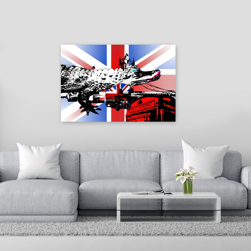London Pop Art Crocodile Abstract Contemporary Crocodile City Wall Art Print 1 Piece Wrapped Canvas Wall Art