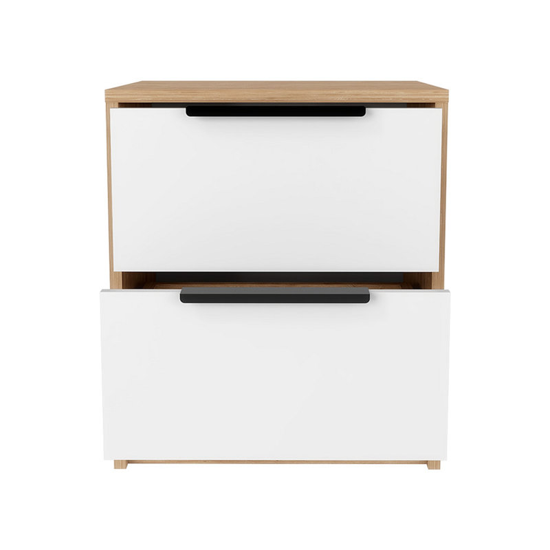Table de chevet avec 2 tiroirs Meja, table de chevet, table de chevet en bois et petite table de chevet, Blanc / Naturel