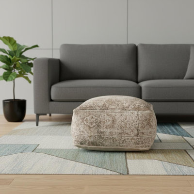 Repose-pieds 36 "en chenille beige et taupe