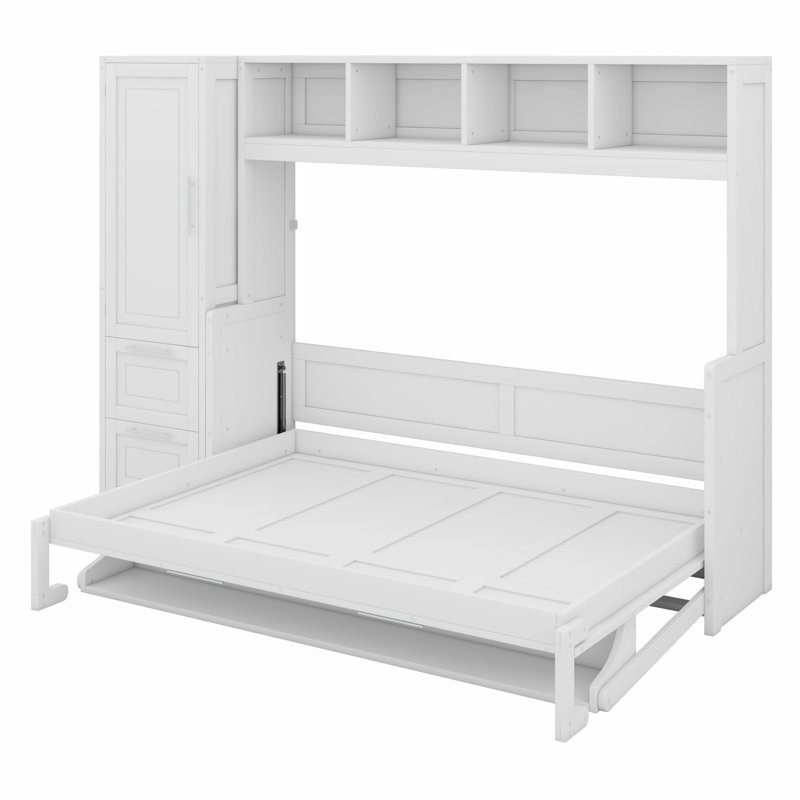 Lit escamotable Murphy avec placard et tiroirs, Blanc