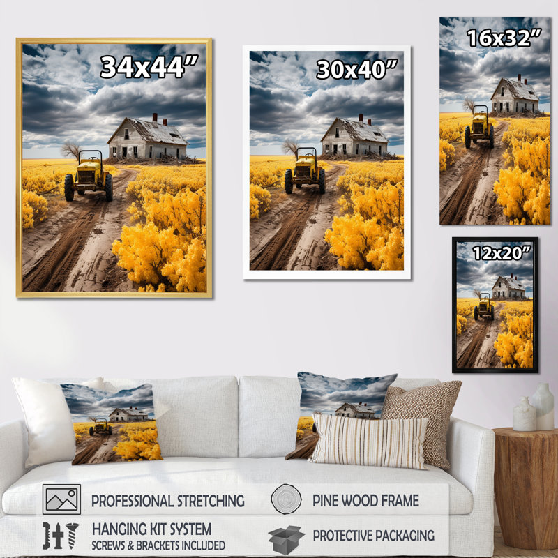 Farmhouse Tractor Countryside Haven I, Cadre simple noir, H 20 po x l 12 po x P 1 po