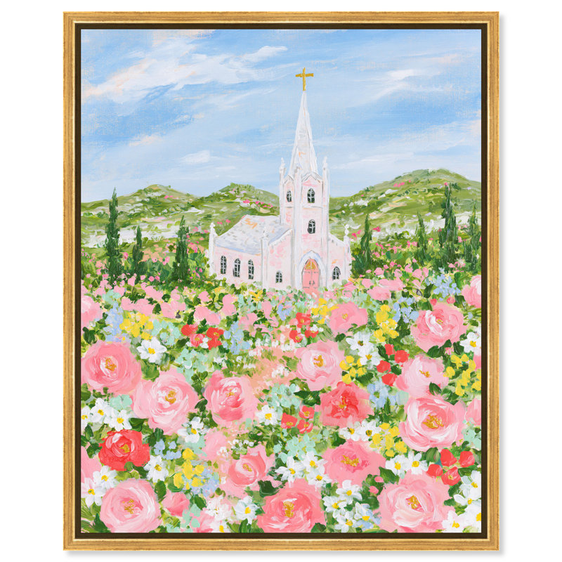 Blooming Chapel Framed Canvas Print Evelyn by, 26" H x 22" W, Encadrement doré