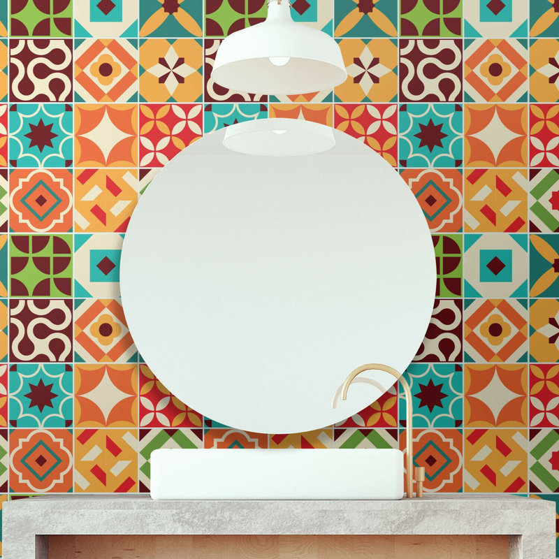 PVC Peel & Stick Mosaic Tile, Colourful Retro