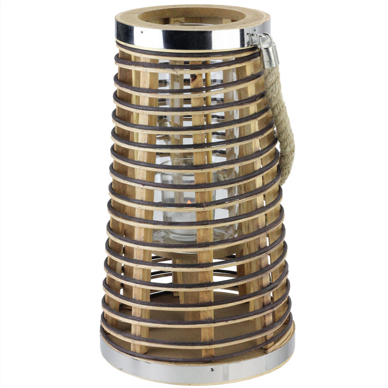 Lanterne porte-bougie cylindrique en rotin rustique chic avec poignée en jute, H 12,75 po x l 7,5 po x P 7,5 po