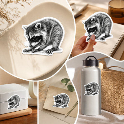 Autocollant Clips Sketch Raton laveur, dessin vintage au crayon, autocollant imperméable en vinyle pour ordinateur portable, bouteille d'eau ou voiture