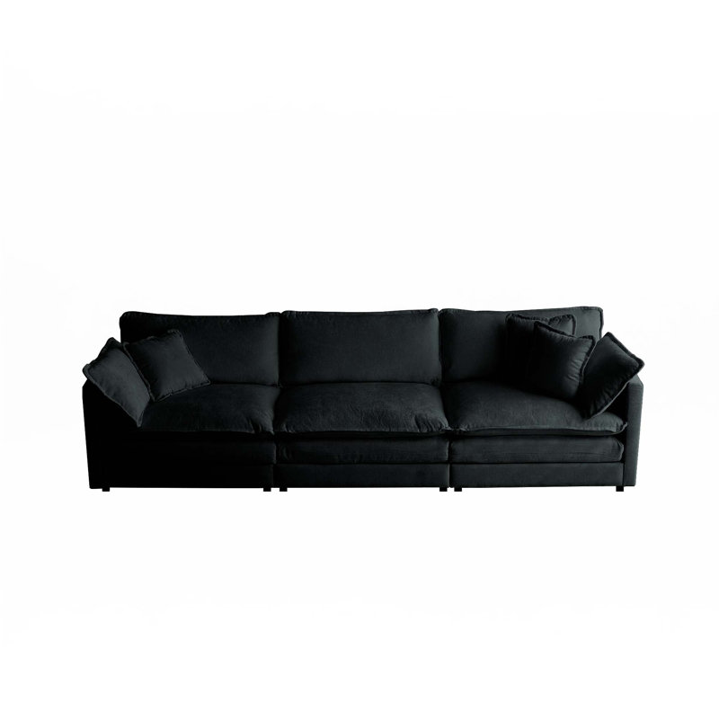 Canapé 3 places Mid-Century moderne avec 2 accoudoirs et 3 coussins décoratifs, H 33 po x l 111,5 po x P 35 po, 3, Noir