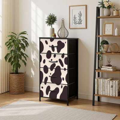 4 Drawer Vertical Storage Dresser Hand Drawn Cow Print with Wood Top Fabric Pull Drawers by Ebern Designs