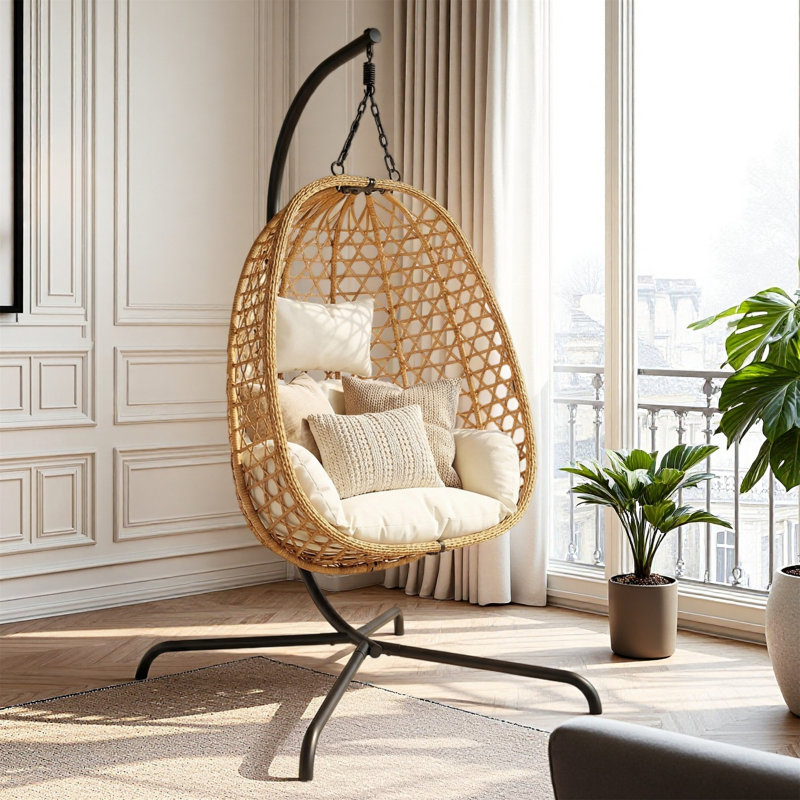 Balancelle hamac intérieure / extérieure en PE avec support, 350 lb, beige